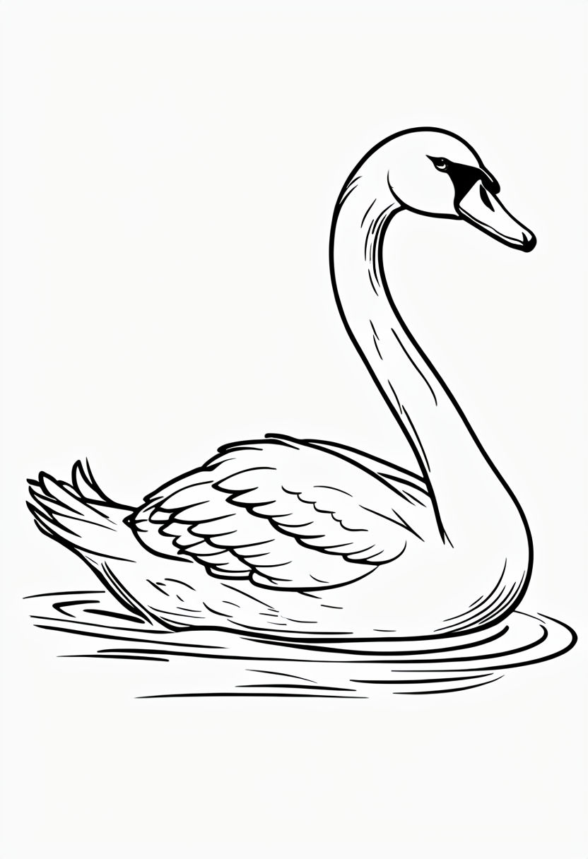Elegant Black and White Swan Line Drawing Coloring Page