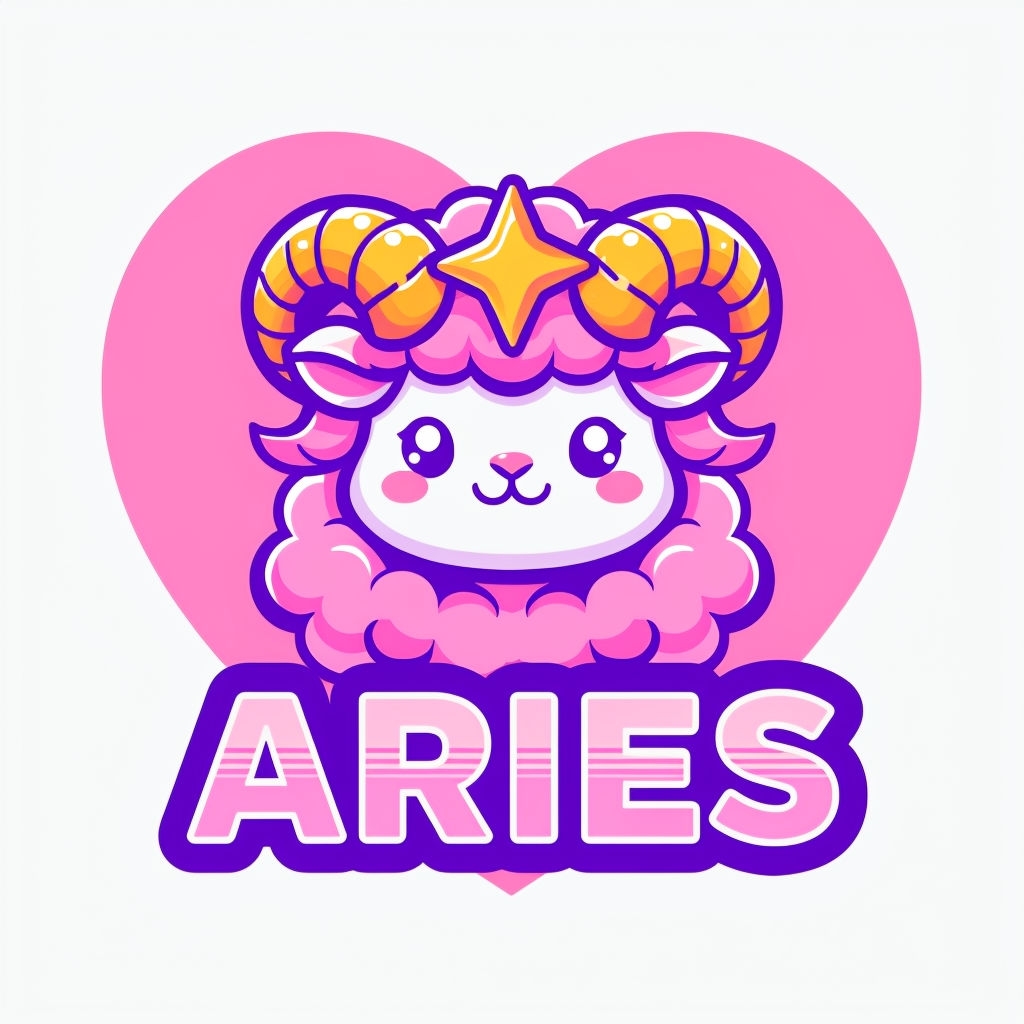 Cute Cartoon Aries Lamb Illustration with Star and Heart Mug