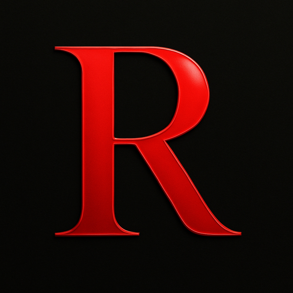 Vibrant Red Minimalist R Monogram Against Black Background Monogram
