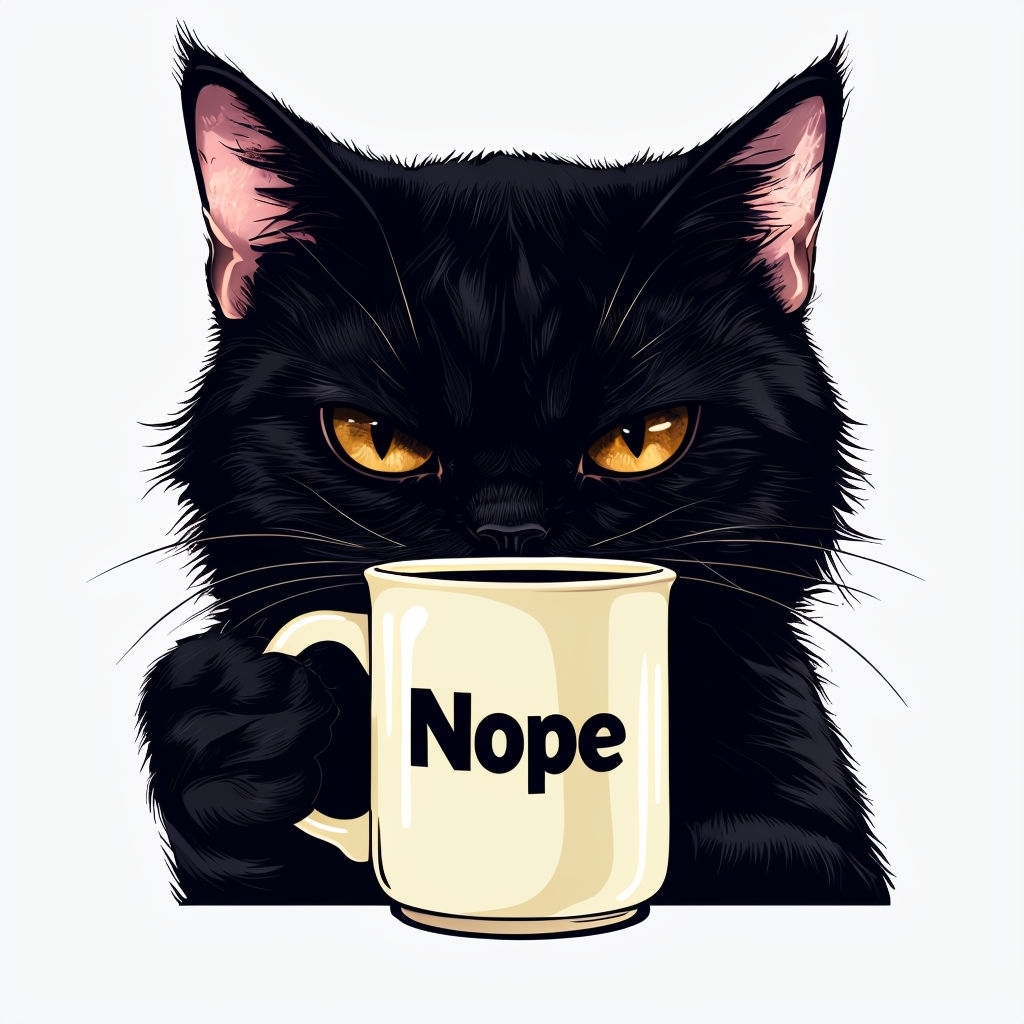 Grumpy Black Cat Holding Nope Mug Illustration Mug