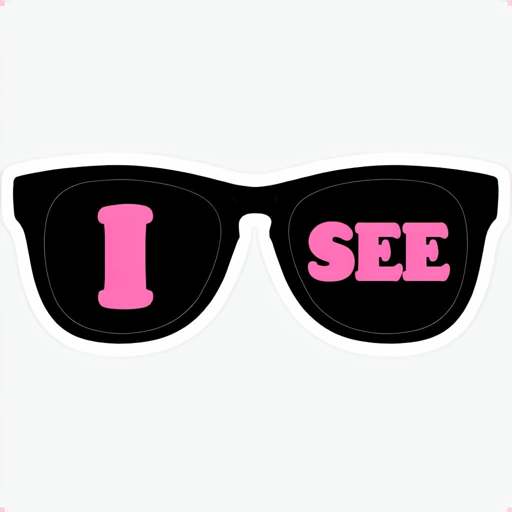 Sleek Black Sunglasses with I See Pink Typography Sticker