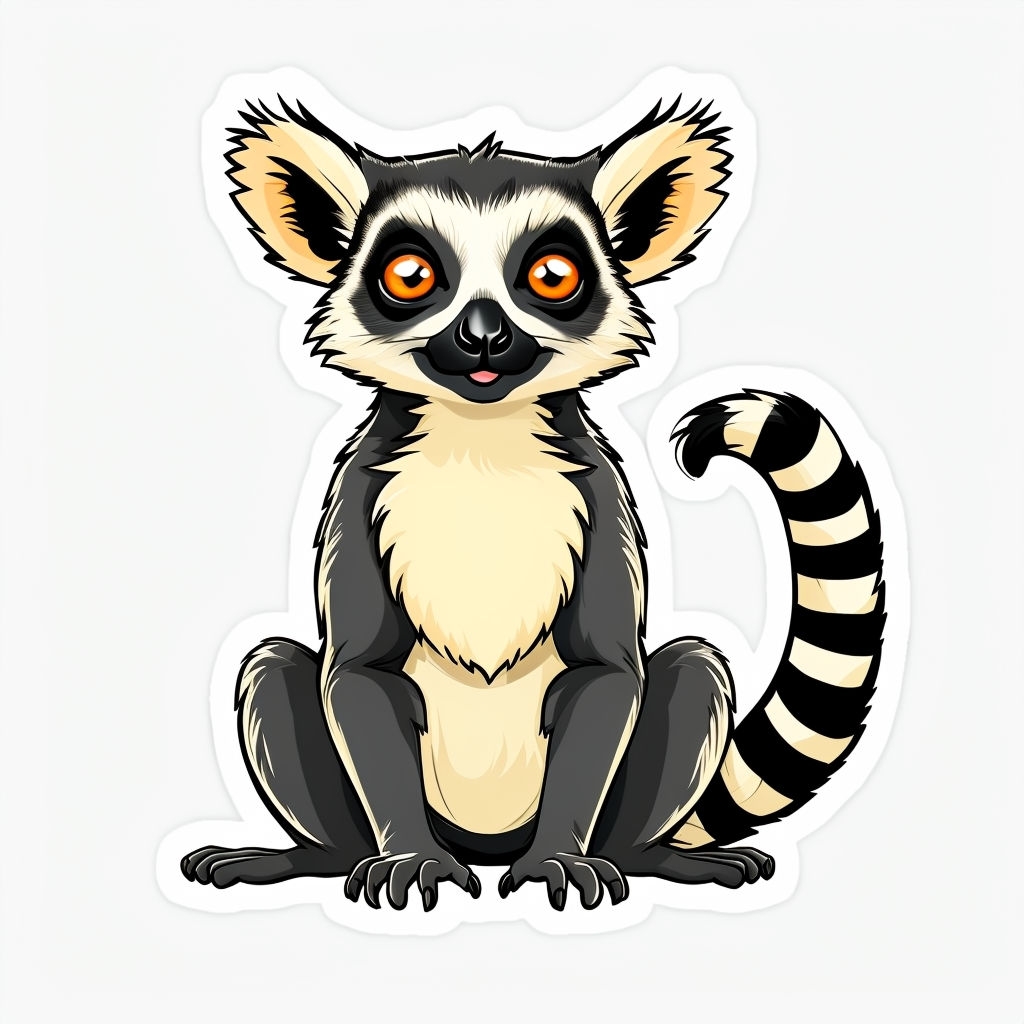 Cheerful Cartoon Ring-Tailed Lemur Illustration Sticker