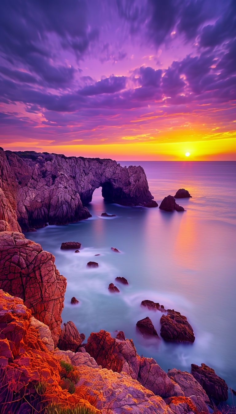 Serene Coastal Sunset Landscape with Dramatic Cliffs Mobile Wallpaper