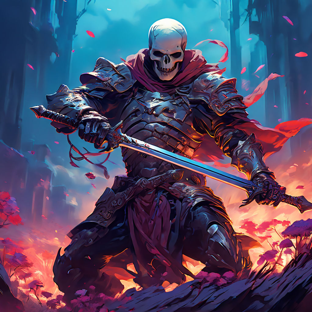 Skeleton warrior brandishing a two-handed sword in a dynamic... by ...