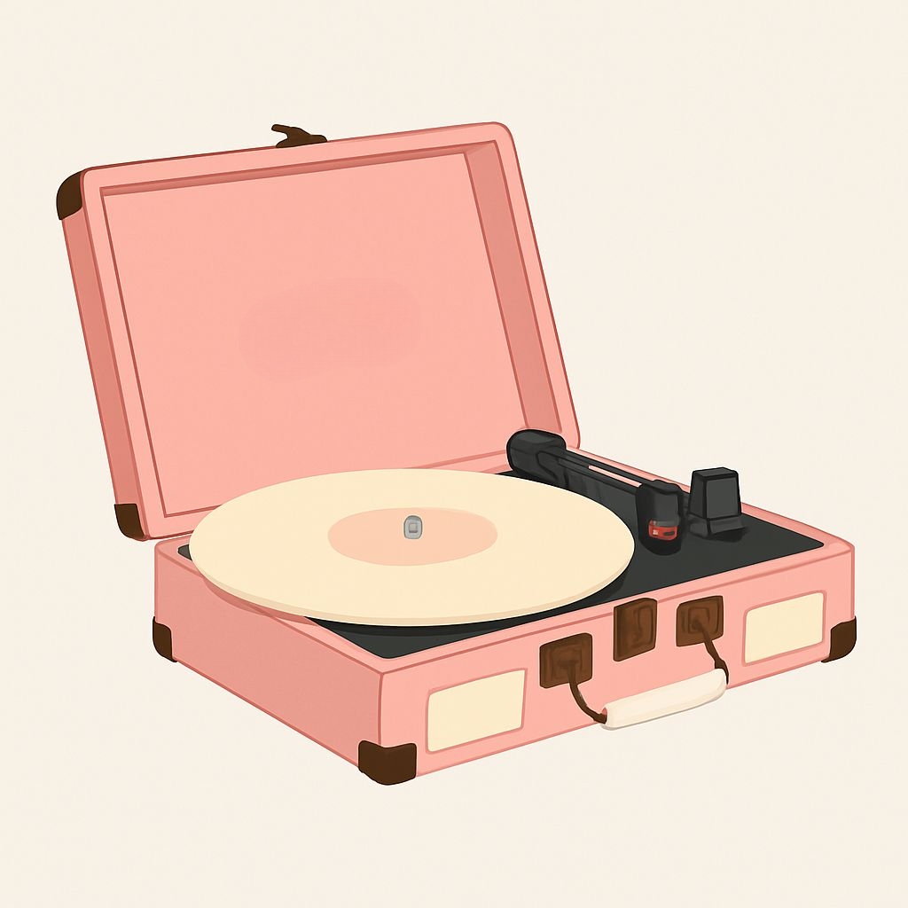 Vintage Pink Record Player Illustration Sticker