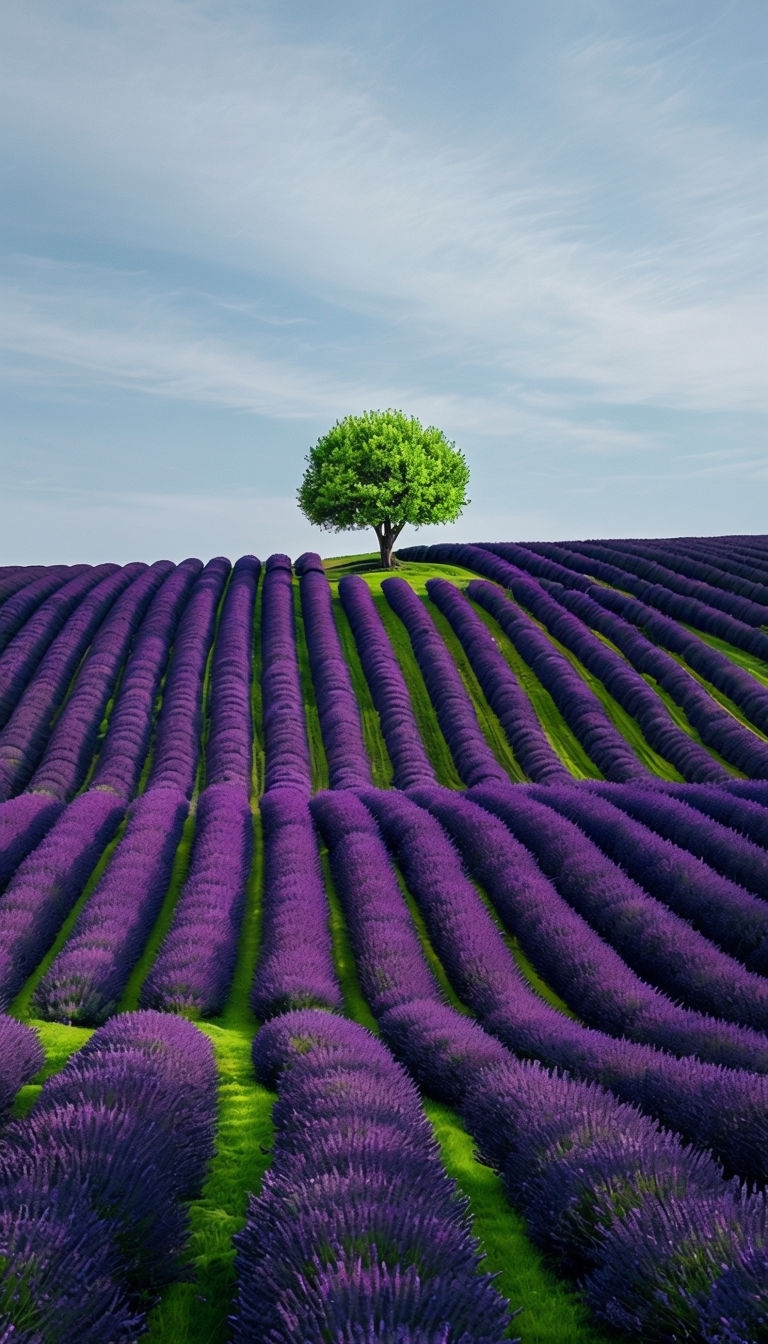 Vibrant Lavender Fields Under a Clear Blue Sky Mobile Wallpaper