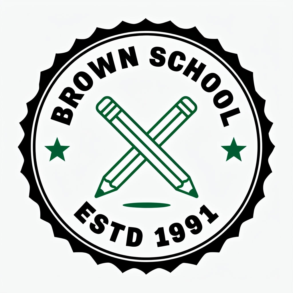 Professional Brown School Logo with Green Pencil Elements Logo