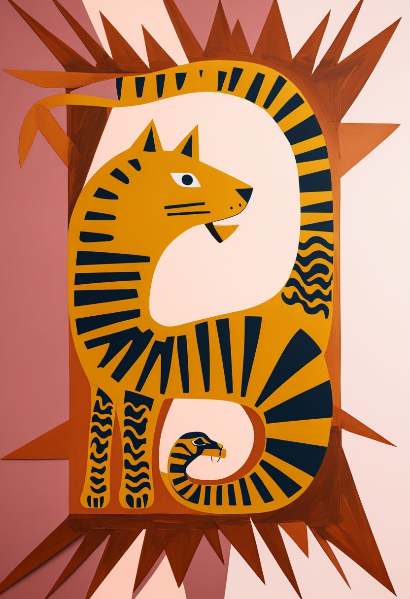 Abstract Golden Tiger Creature Modern Painting Art
