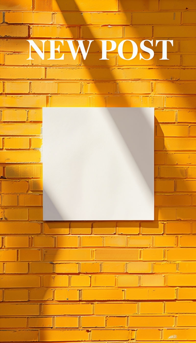 Vibrant Amber Yellow Brick Wall with New Post Text Social Media Post