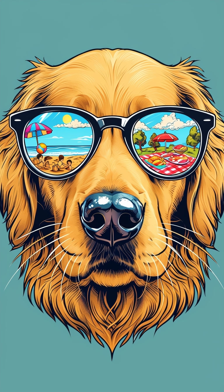 Cheerful Golden Retriever with Sunglasses Beach Scene Phone Case Cover
