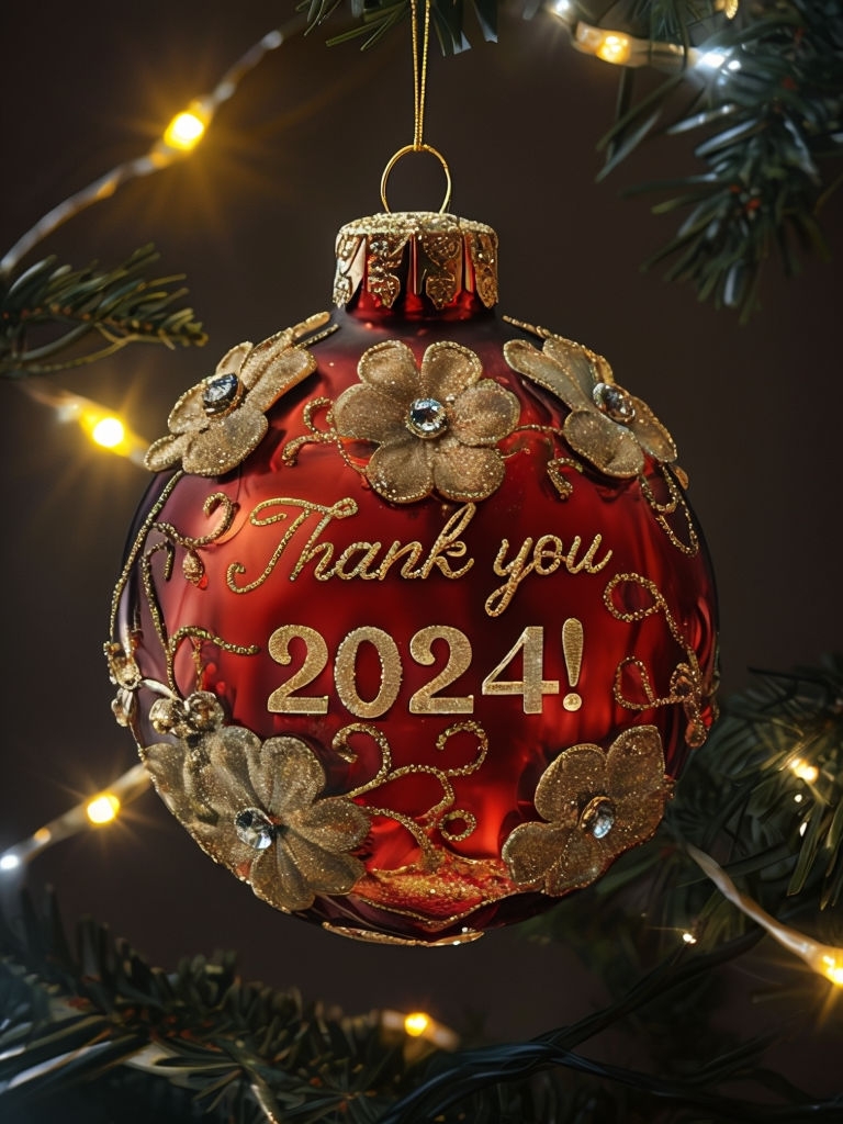 Gorgeous Red Glass Ornament Holiday Scene for 2024 Social Media Post