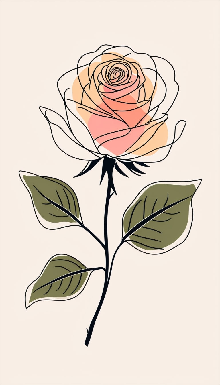 Elegant Minimalist Peach Rose Illustration Phone Case Cover