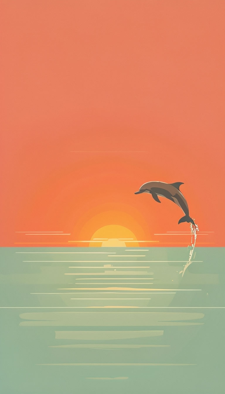 Minimalist Dolphin Leaping at Sunset Illustration Mobile Wallpaper