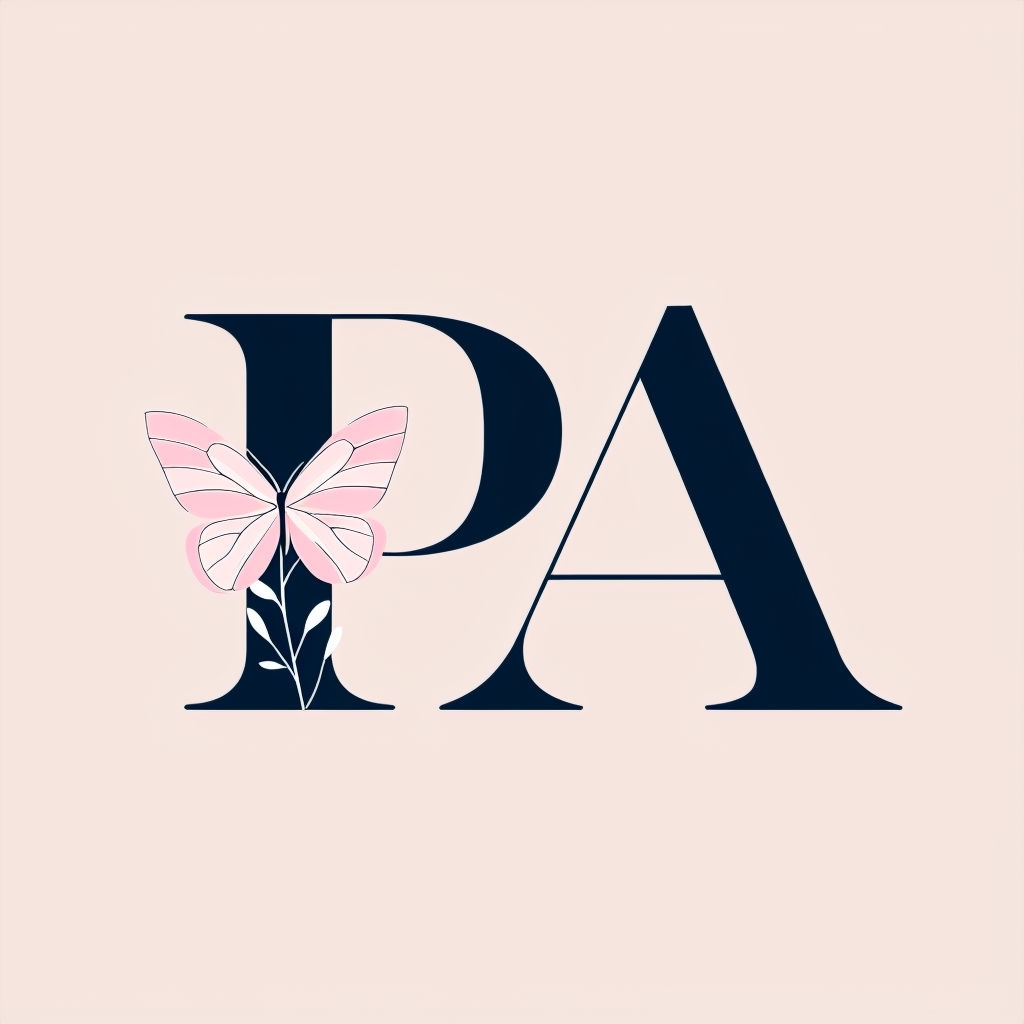 Contemporary PA Logo with Floral Motifs on Beige Background Logo