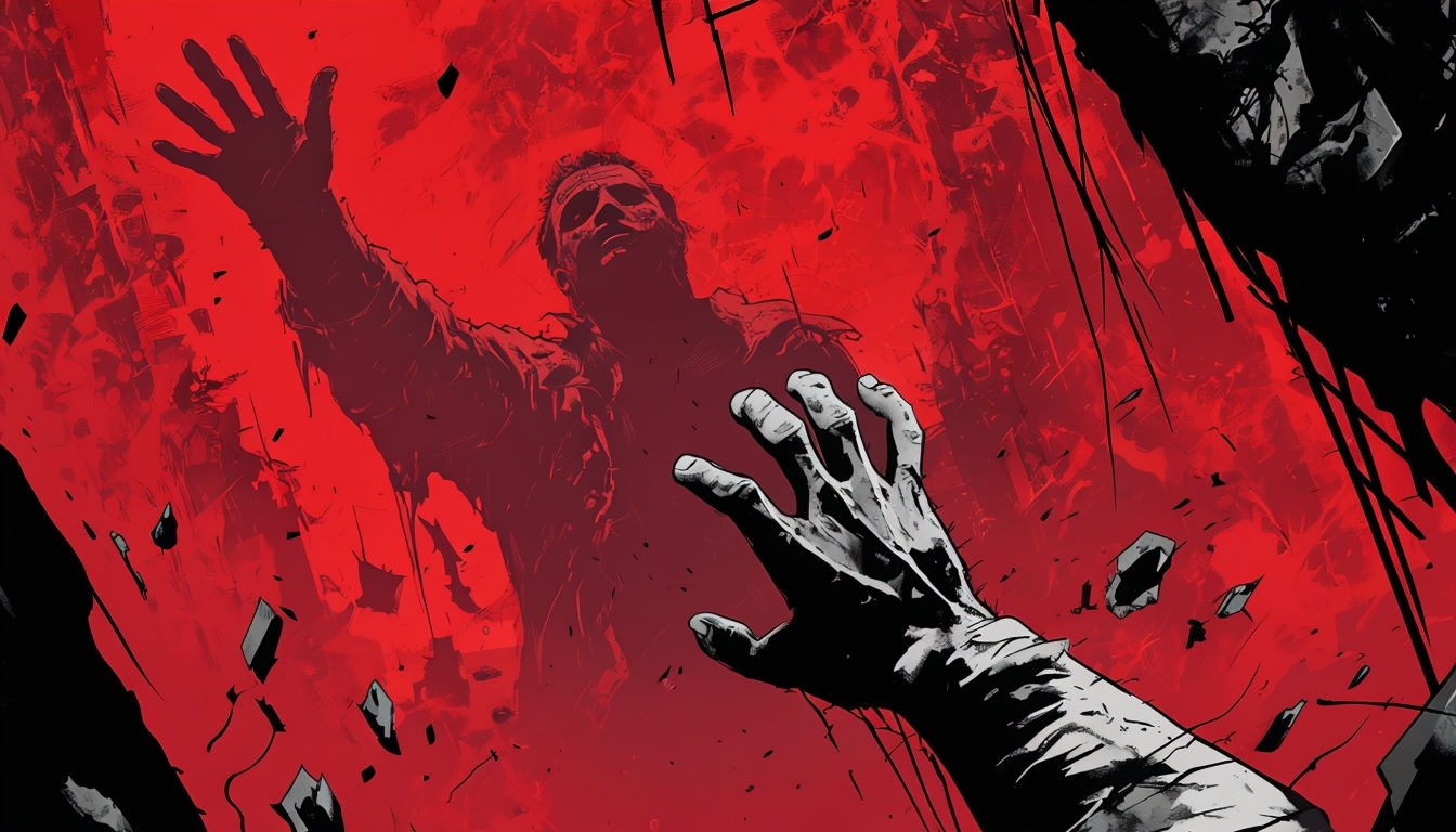 Dramatic Comic Book Style Grayscale Hand and Red Background Art Virtual Backgrounds