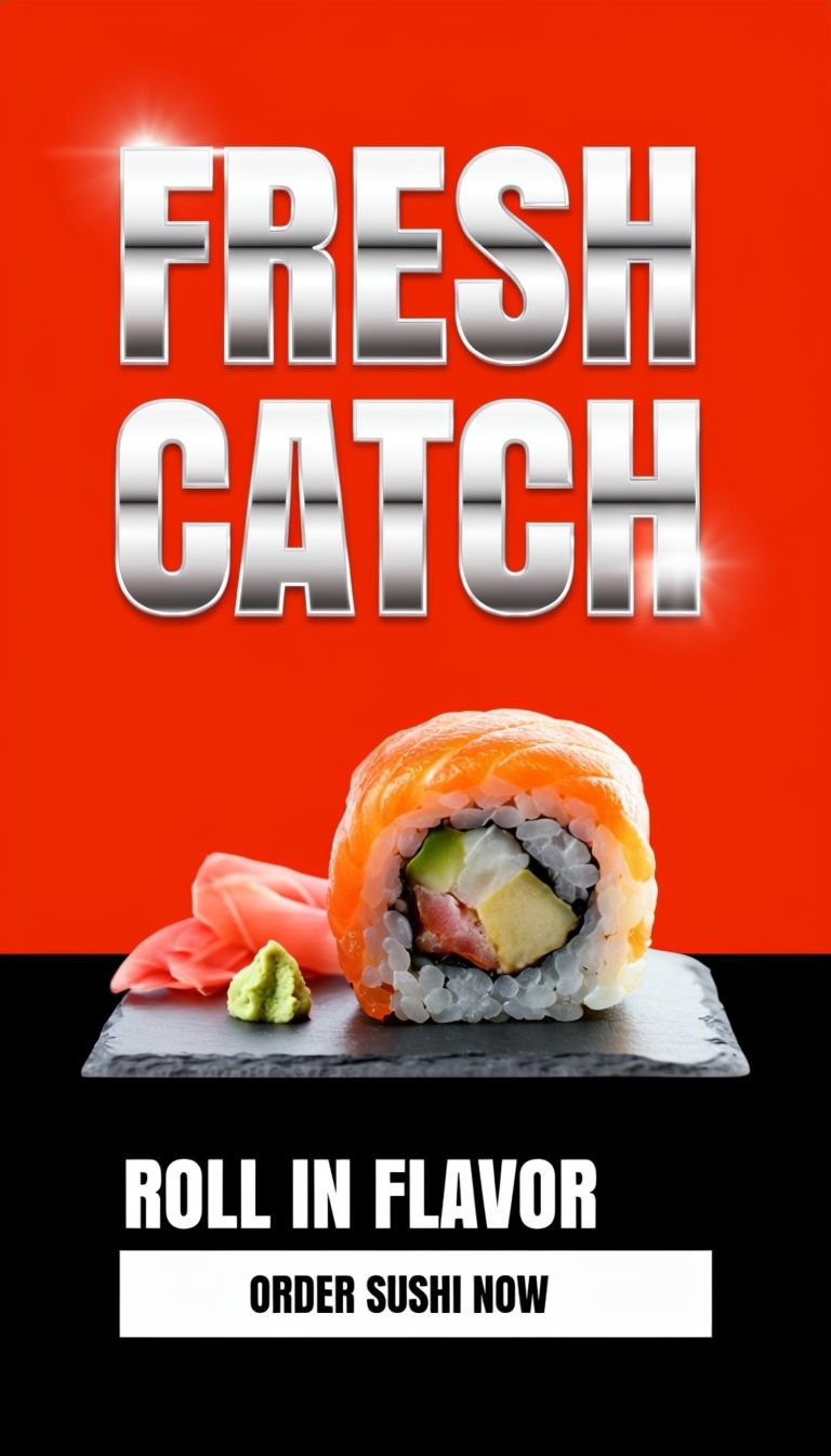 Fresh Catch Sushi Advertisement with Enticing Offer Design Ads
