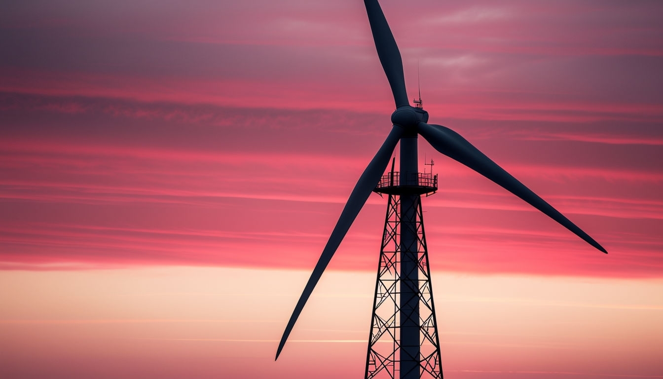 Dramatic Sunset Wind Turbine Silhouette Photo for Virtual Backgrounds