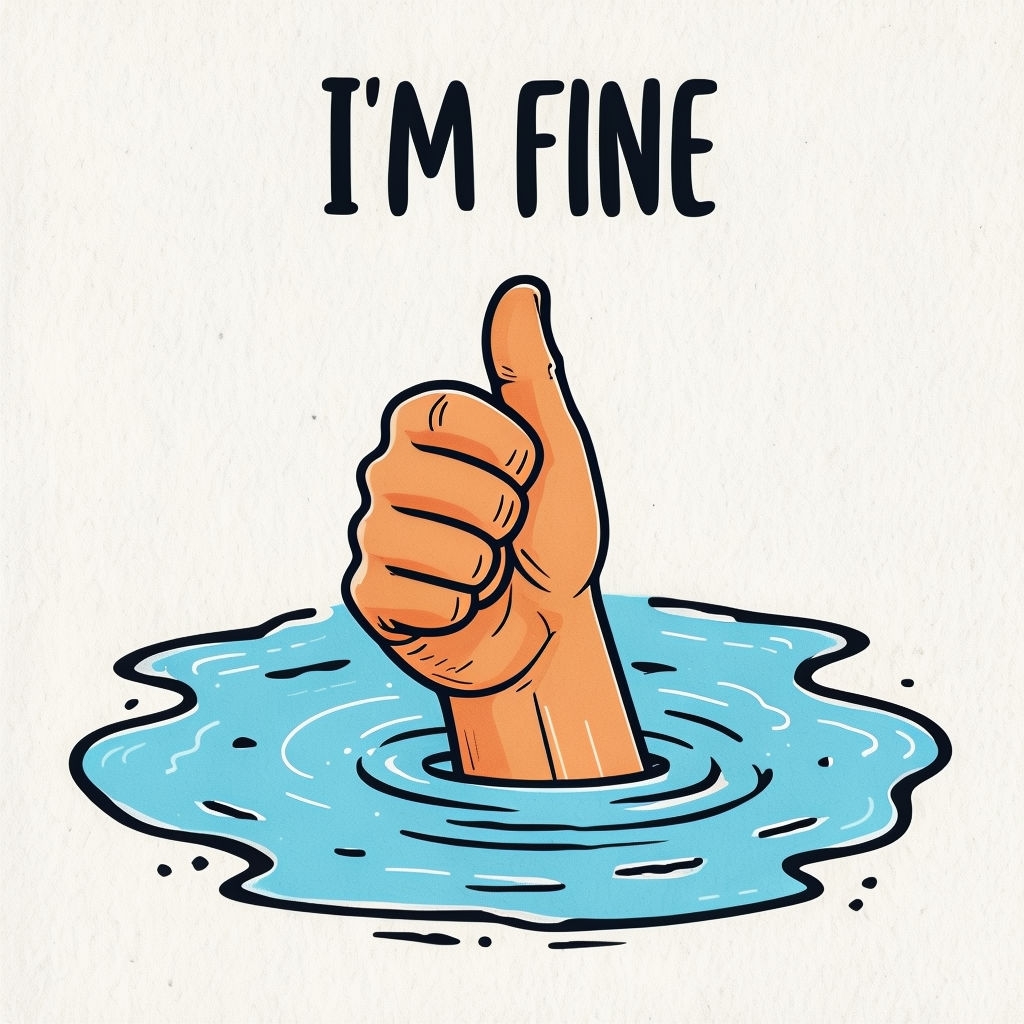 Cartoon Thumbs-Up Hand with Water Ripples and Text Sticker