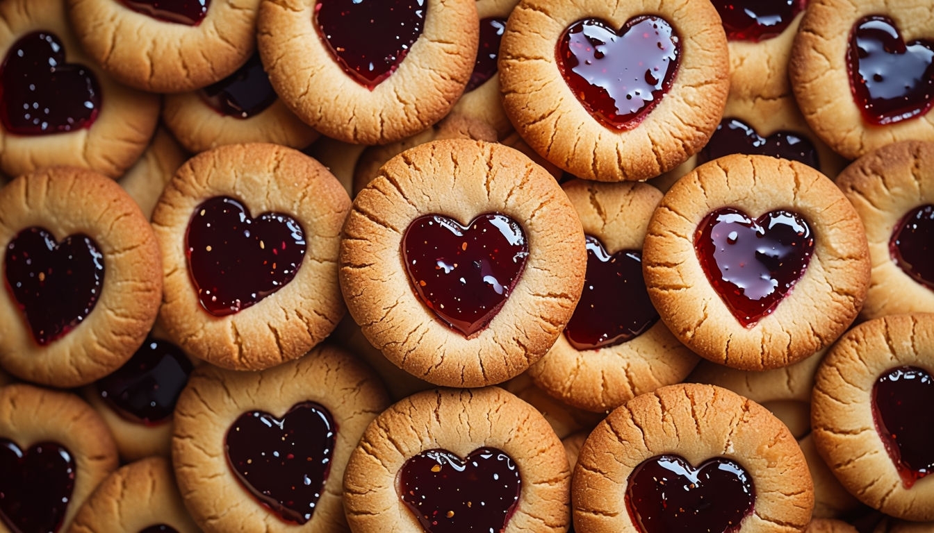 Golden Brown Heart-Centered Cookies Close-Up Photography Virtual Backgrounds