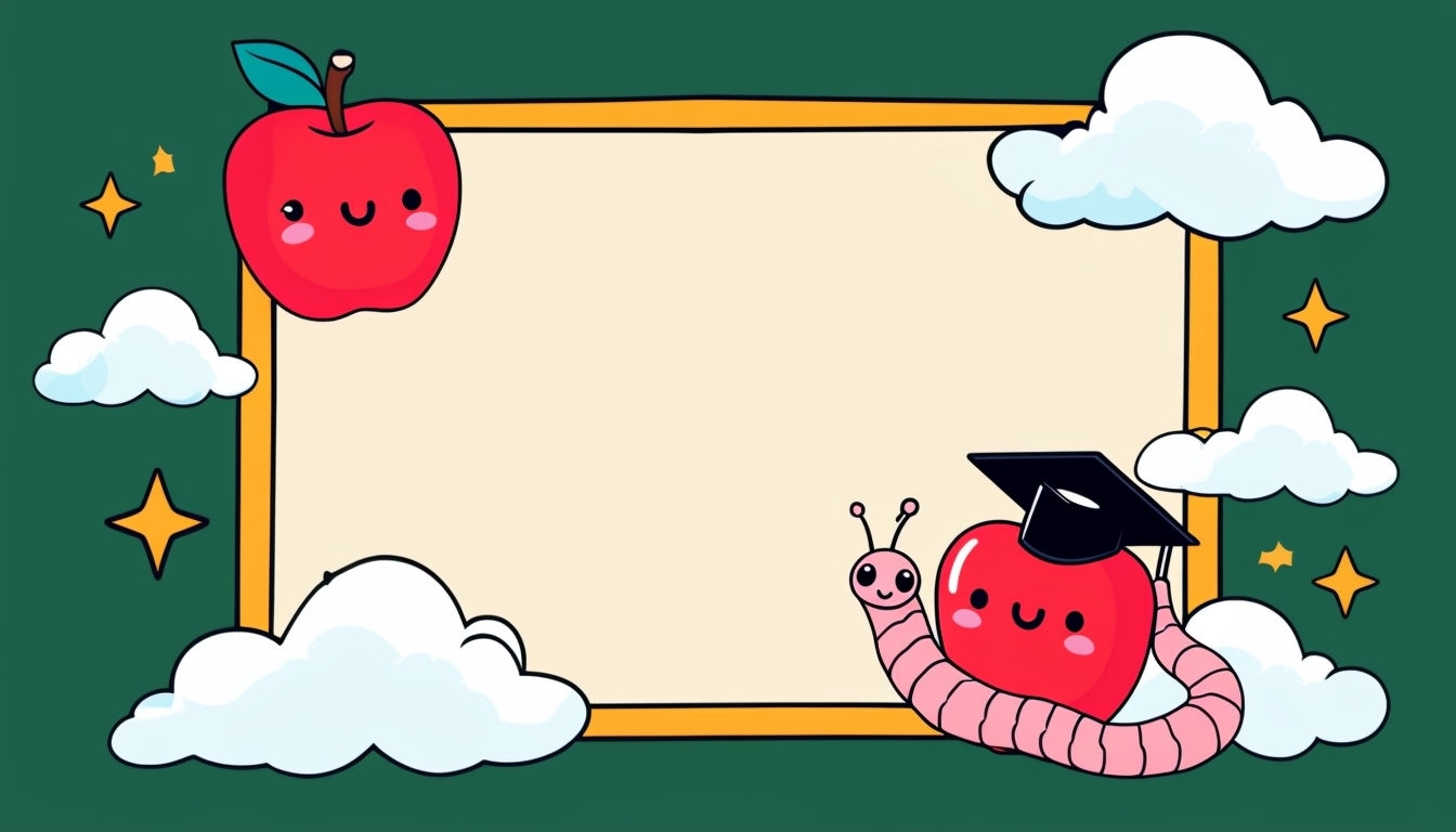 Playful Cartoon Frame with Cheerful Apples and Clouds Art