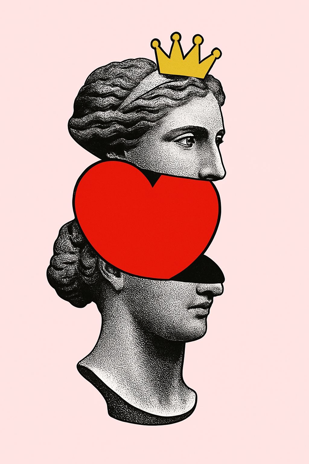 Surreal Classic Busts with Heart and Crown Pop Art Illustration Art