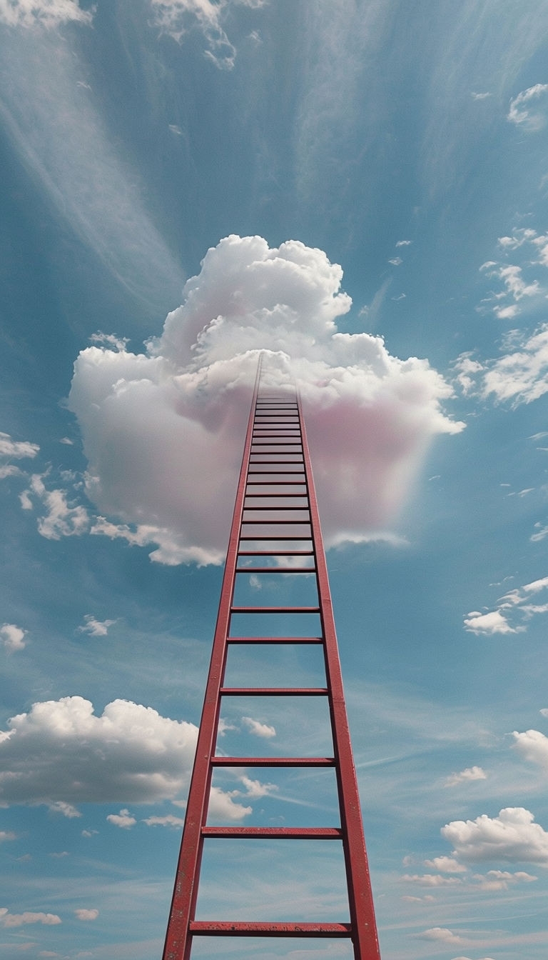 Surreal Red Ladder Reaching Into Dreamy Blue Sky Wallpaper