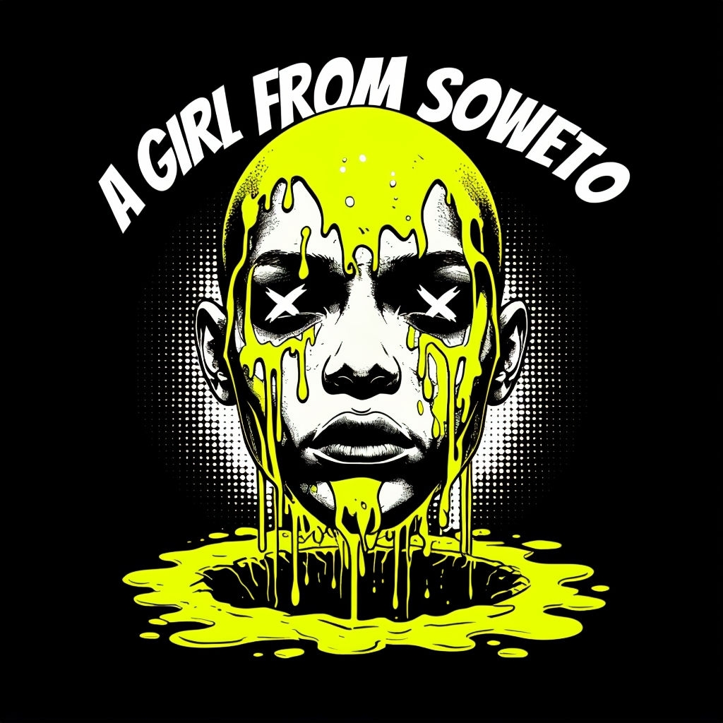 Surreal Black and White Human Head with Dripping Yellow Liquid Art
