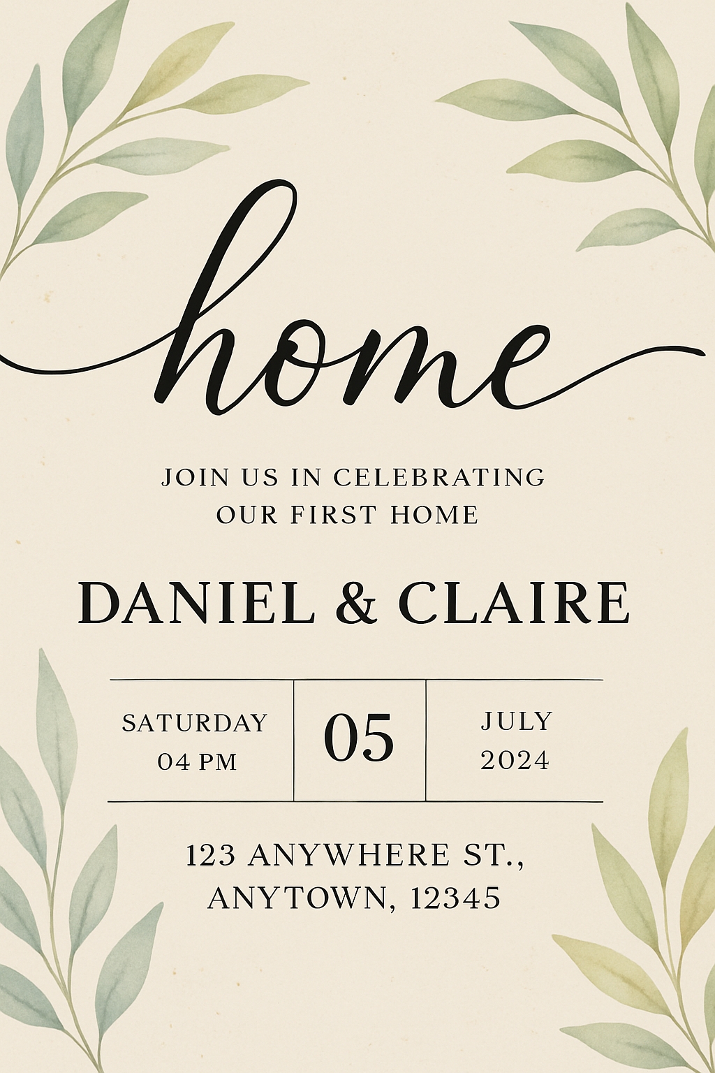 Elegant Minimalist Botanical Housewarming Invitation Card