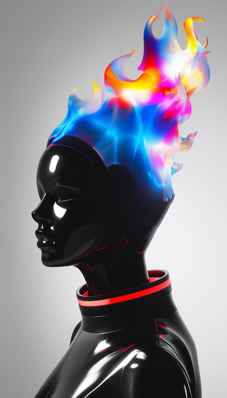 Surreal Abstract Figure with Colorful Flame Illustration Art