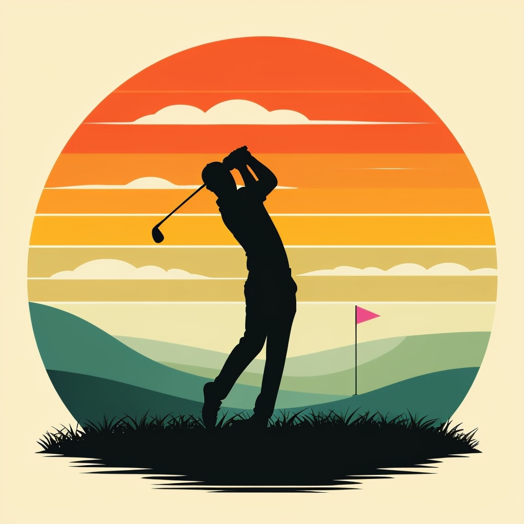 Silhouette Golfer in Sunset Scene Vector Illustration T-Shirt