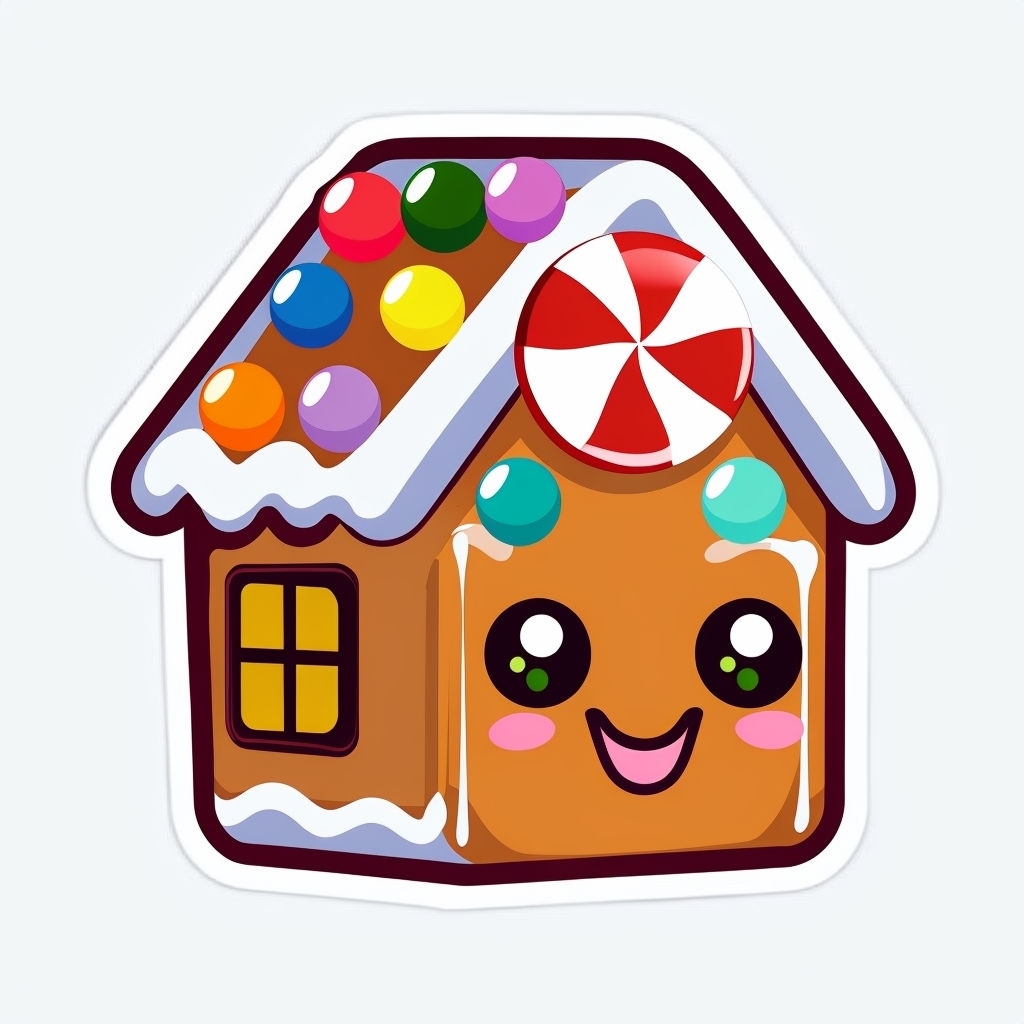 Whimsical Gingerbread House Cartoon Illustration Sticker