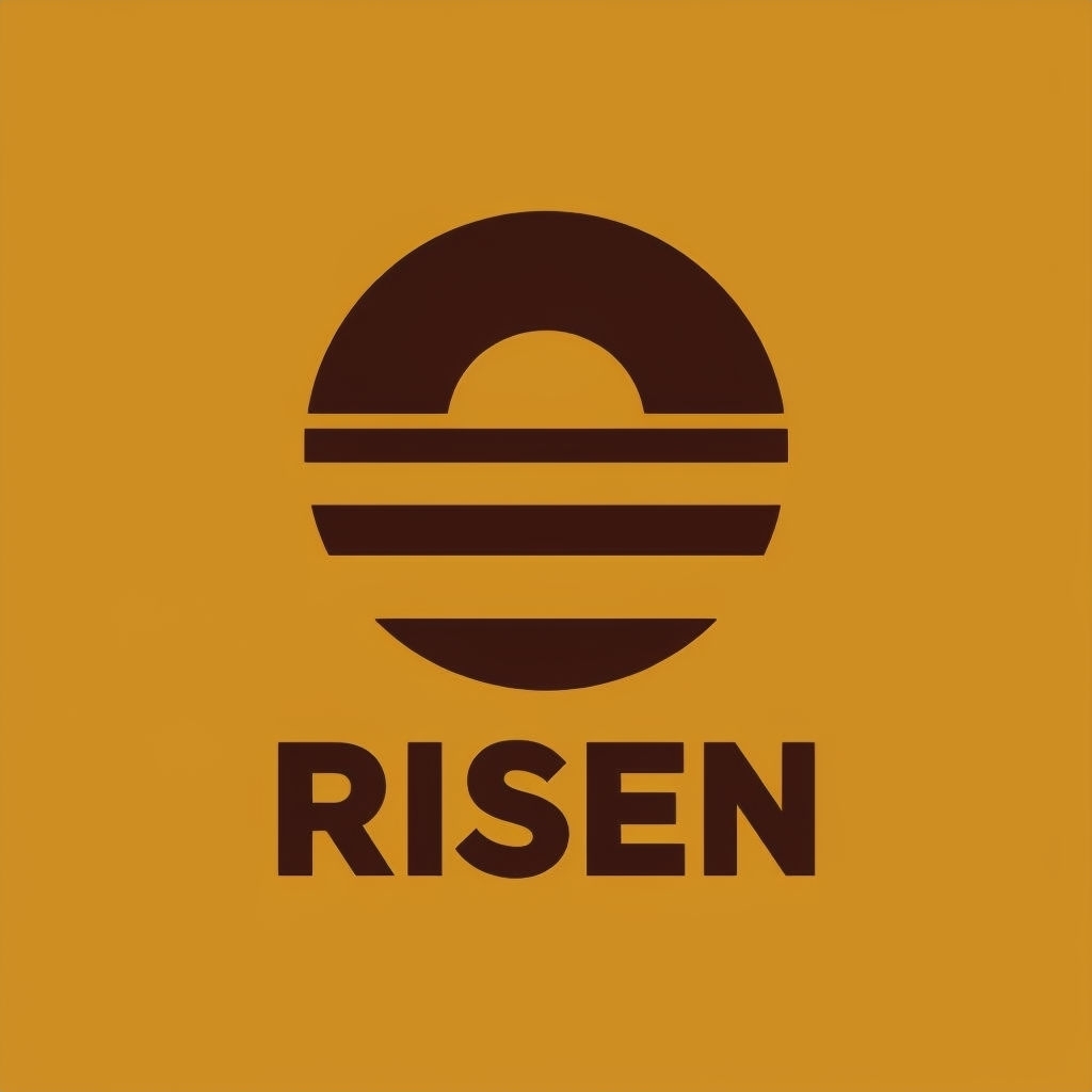 Minimalist RISEN Logo with Sunrise and Water Elements Design
