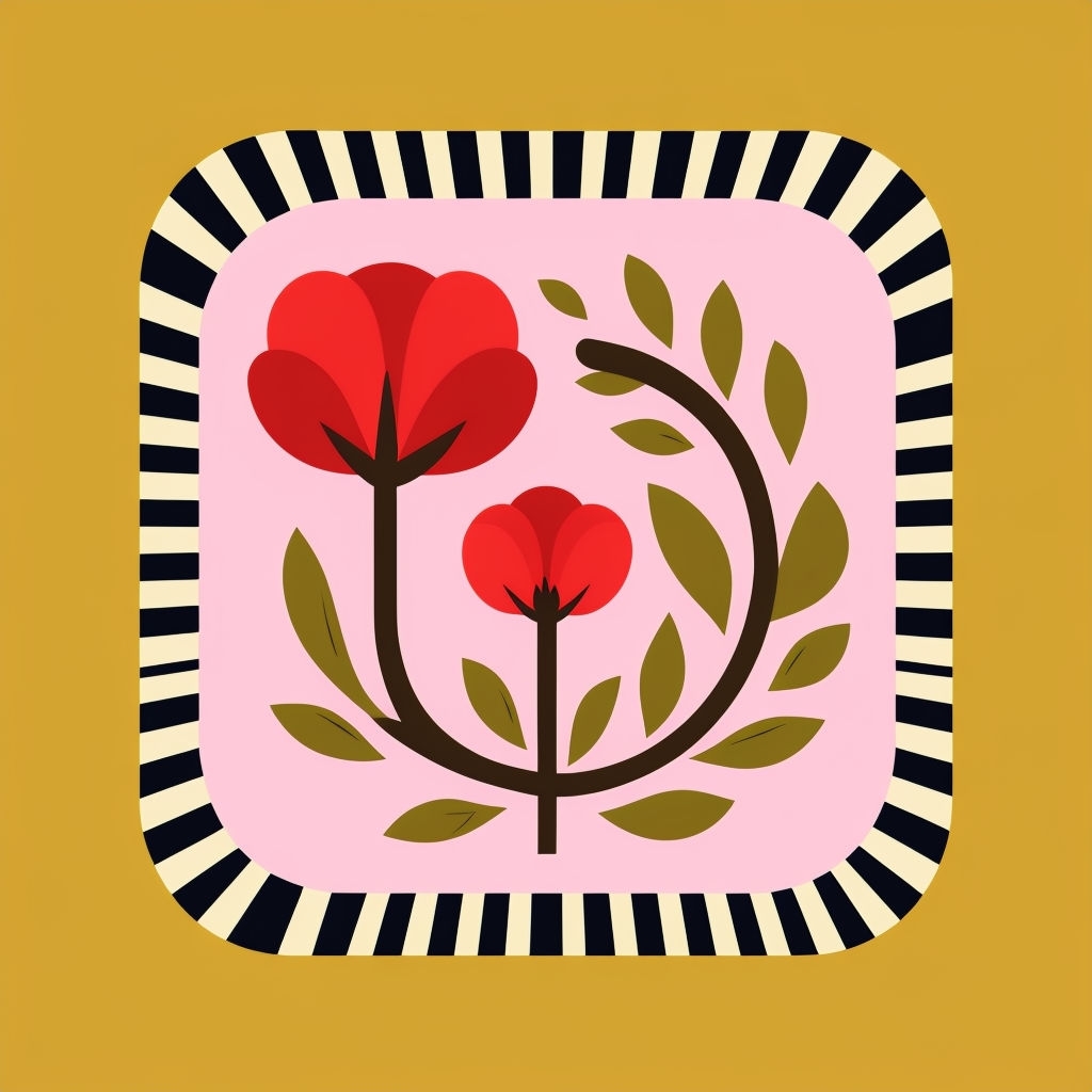 Whimsical Red Flowers with Olive Leaves Pattern Design Seamless Pattern