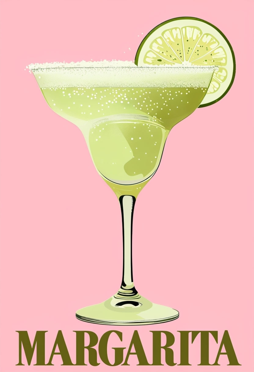Vibrant Margarita Cocktail Digital Illustration Poster