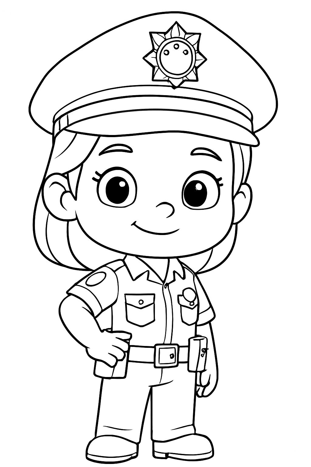 Cute Cartoon Police Officer Line Drawing for Coloring Book Pages