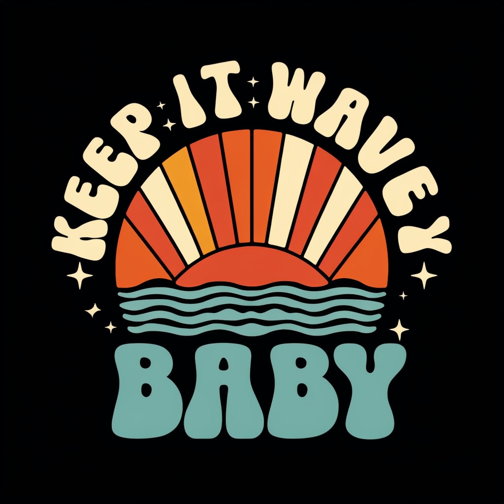 Retro Sunrise Waves and Keep It Wavey Sticker Design