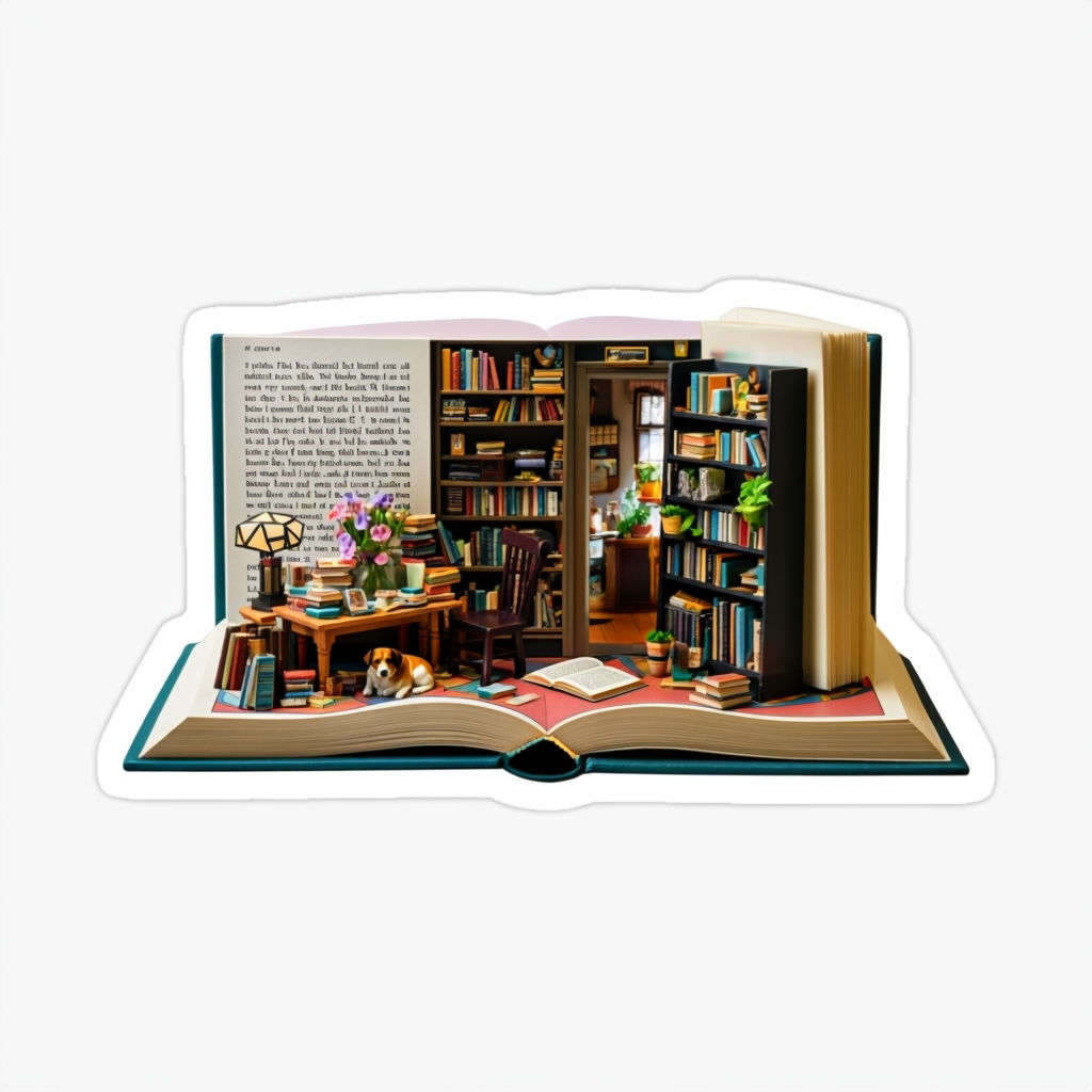 Cozy Home Library Diorama Sticker 