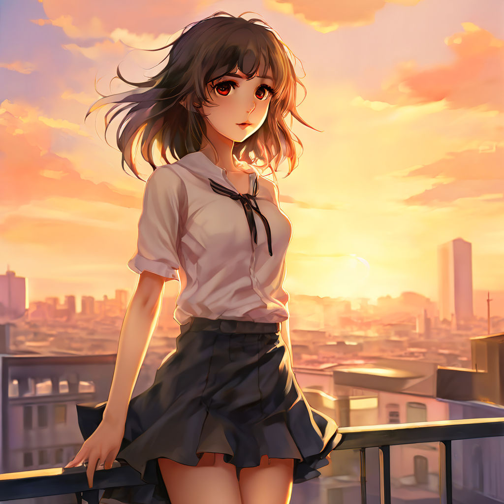 An anime girl wearing a black skirt