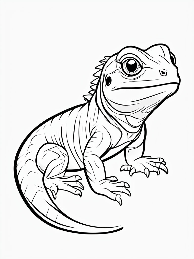 Cute Soft Line Art Lizard Coloring Book Page