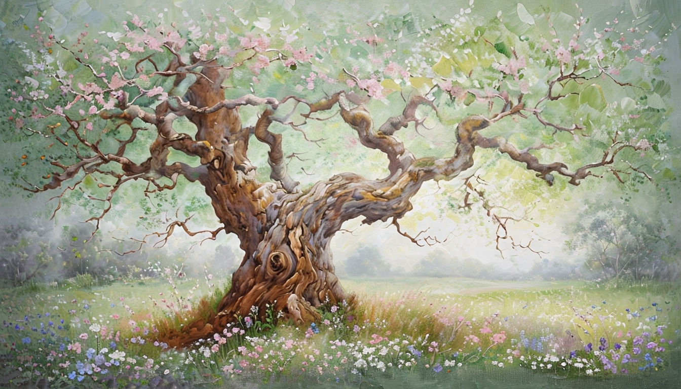 Majestic Tree Landscape with Wildflowers Virtual Background
