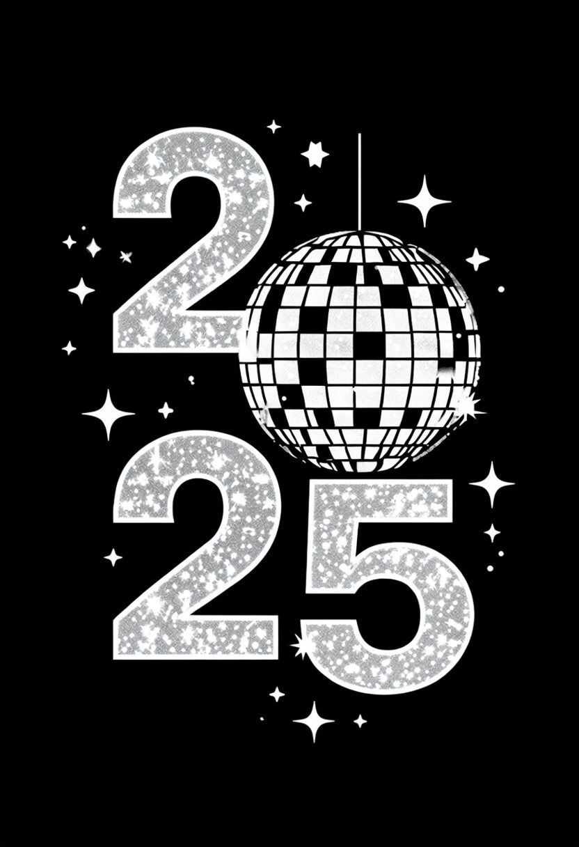 Festive 2025 Celebration Graphic with Disco Ball Design Poster