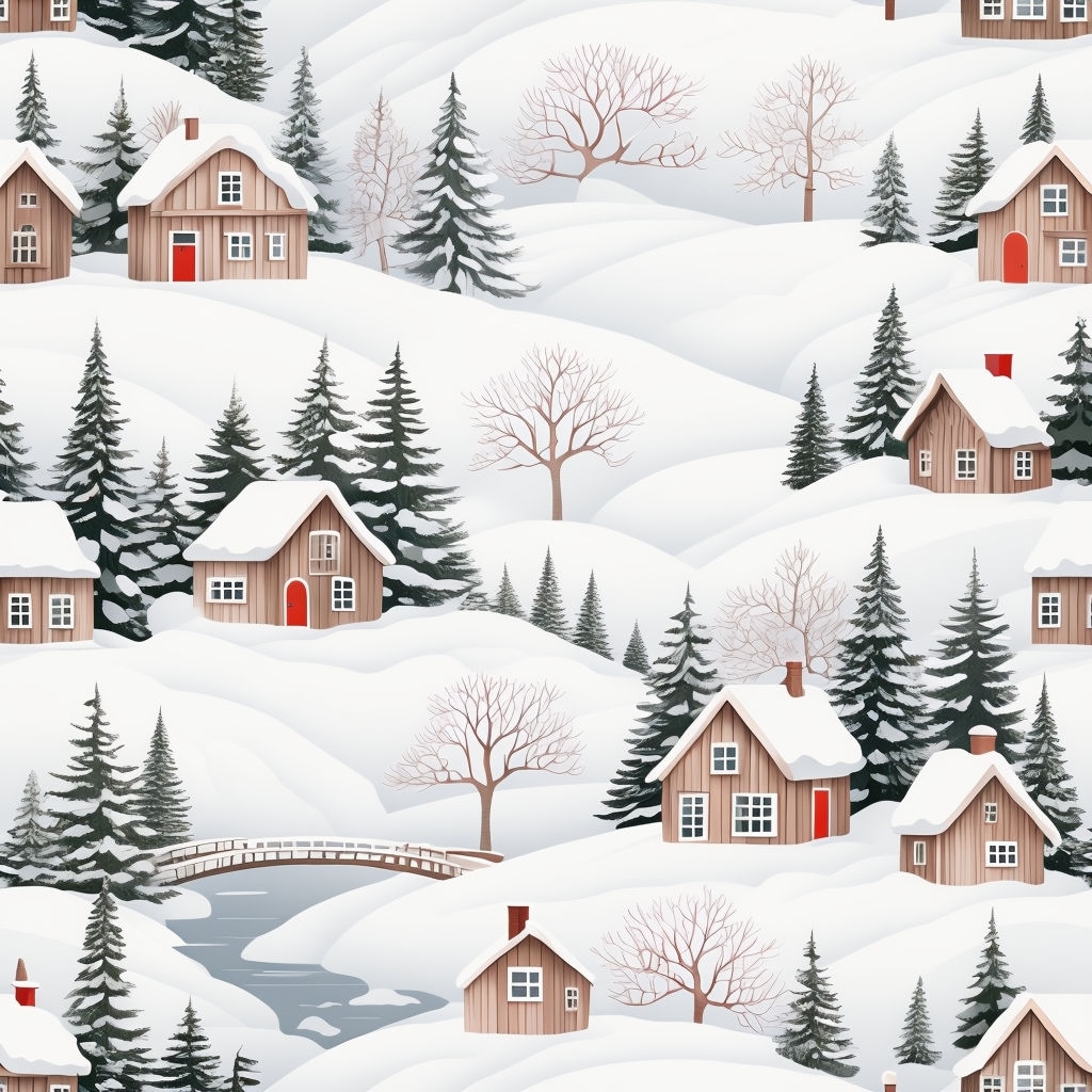 Tranquil Minimalist Winter Landscape Seamless Pattern