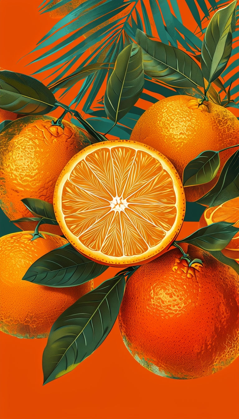 Vibrant Tropical Oranges and Leaves Digital Art Phone Case Cover