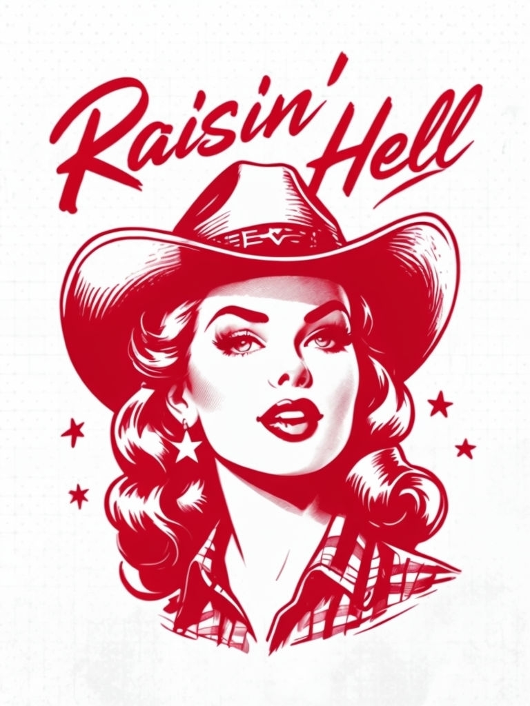 Raisin' Hell Vintage Pin-Up Woman Illustration T-Shirt