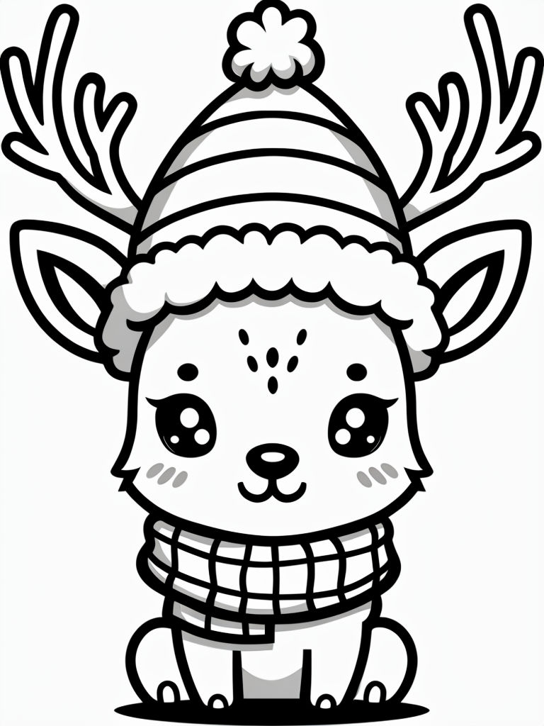 Cute Cartoon Deer Character Line Art for Coloring Book Pages