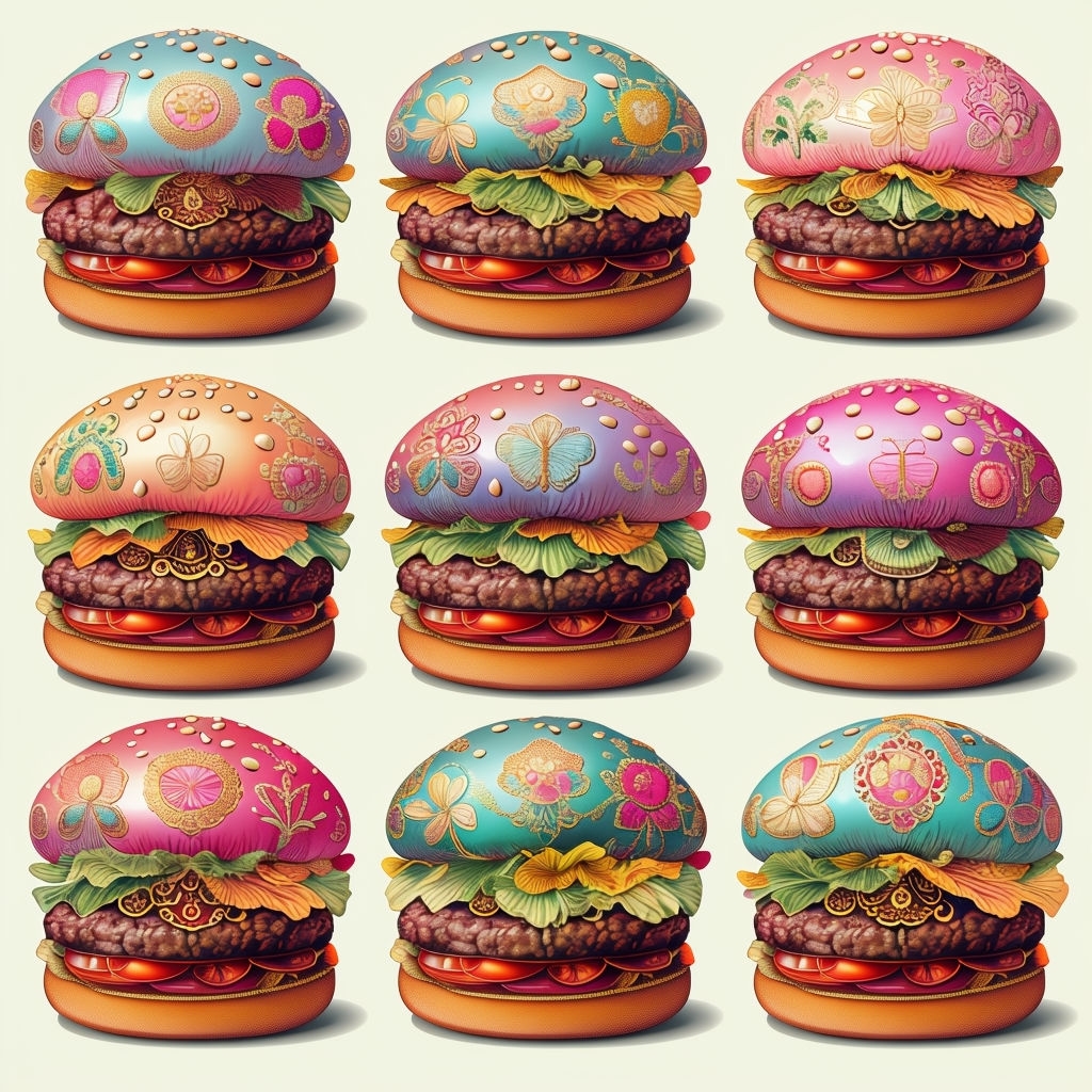 Whimsical Gradient Burgers Seamless Pattern Design