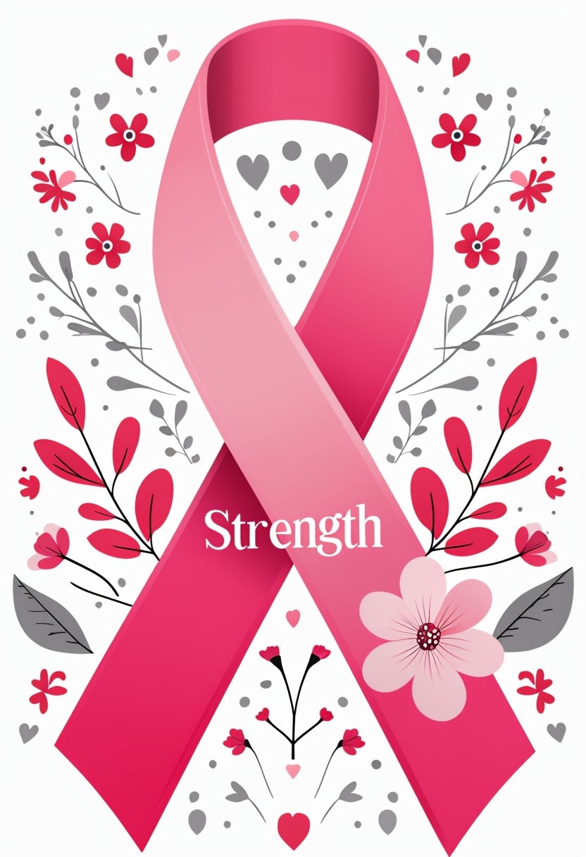 Elegant Pink Awareness Ribbon with Floral Elements Art