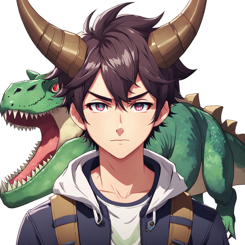 Tired male vtuber facing front with dinosaur horns by Val - Playground