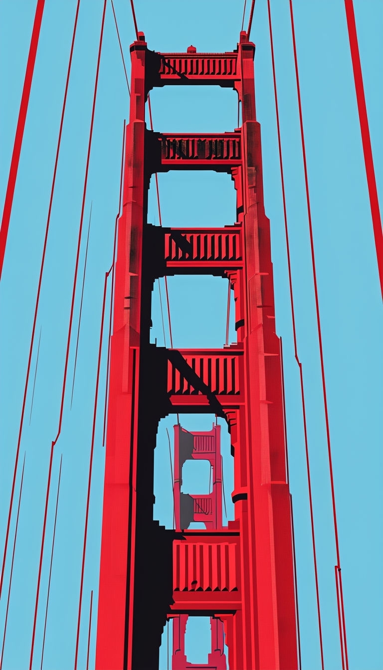 Vibrant Golden Gate Bridge Digital Illustration Mobile Wallpaper