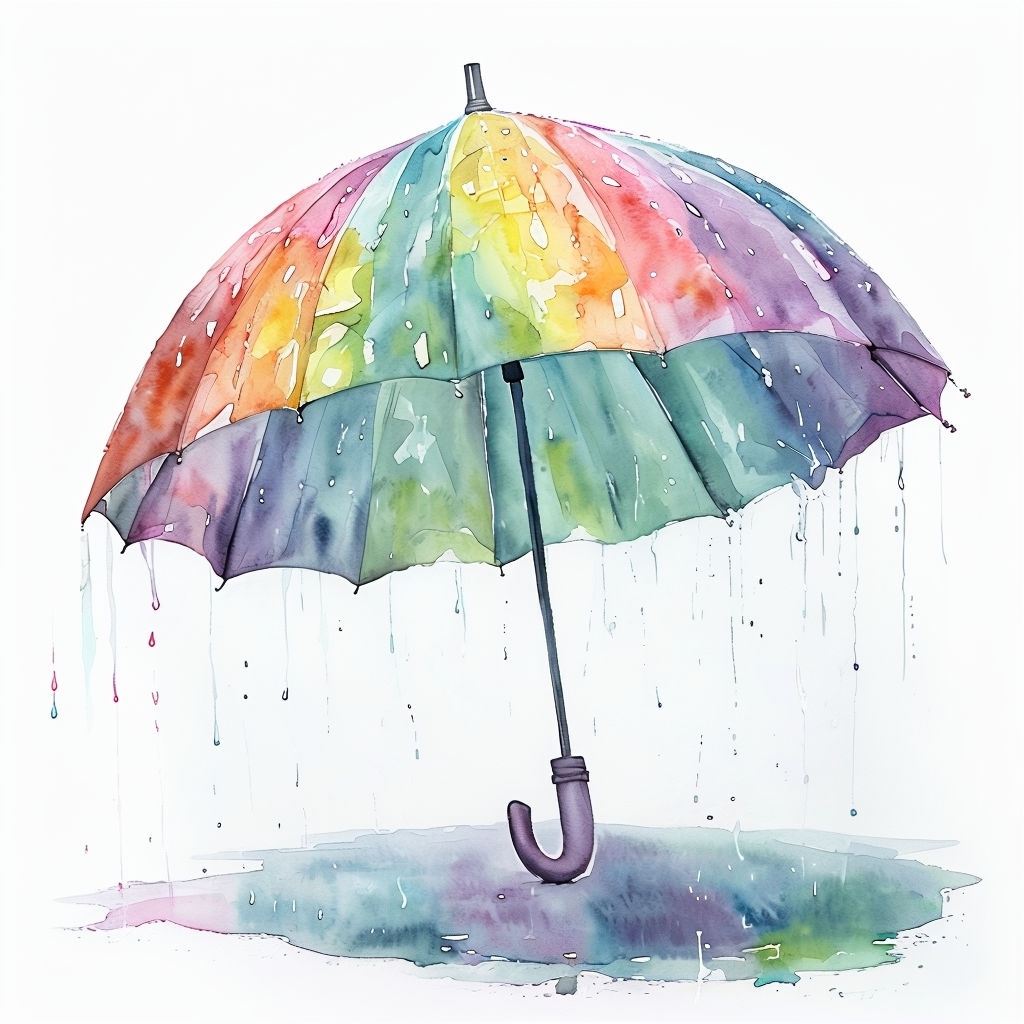 Pastel Rainbow Watercolor Umbrella Illustration Sticker